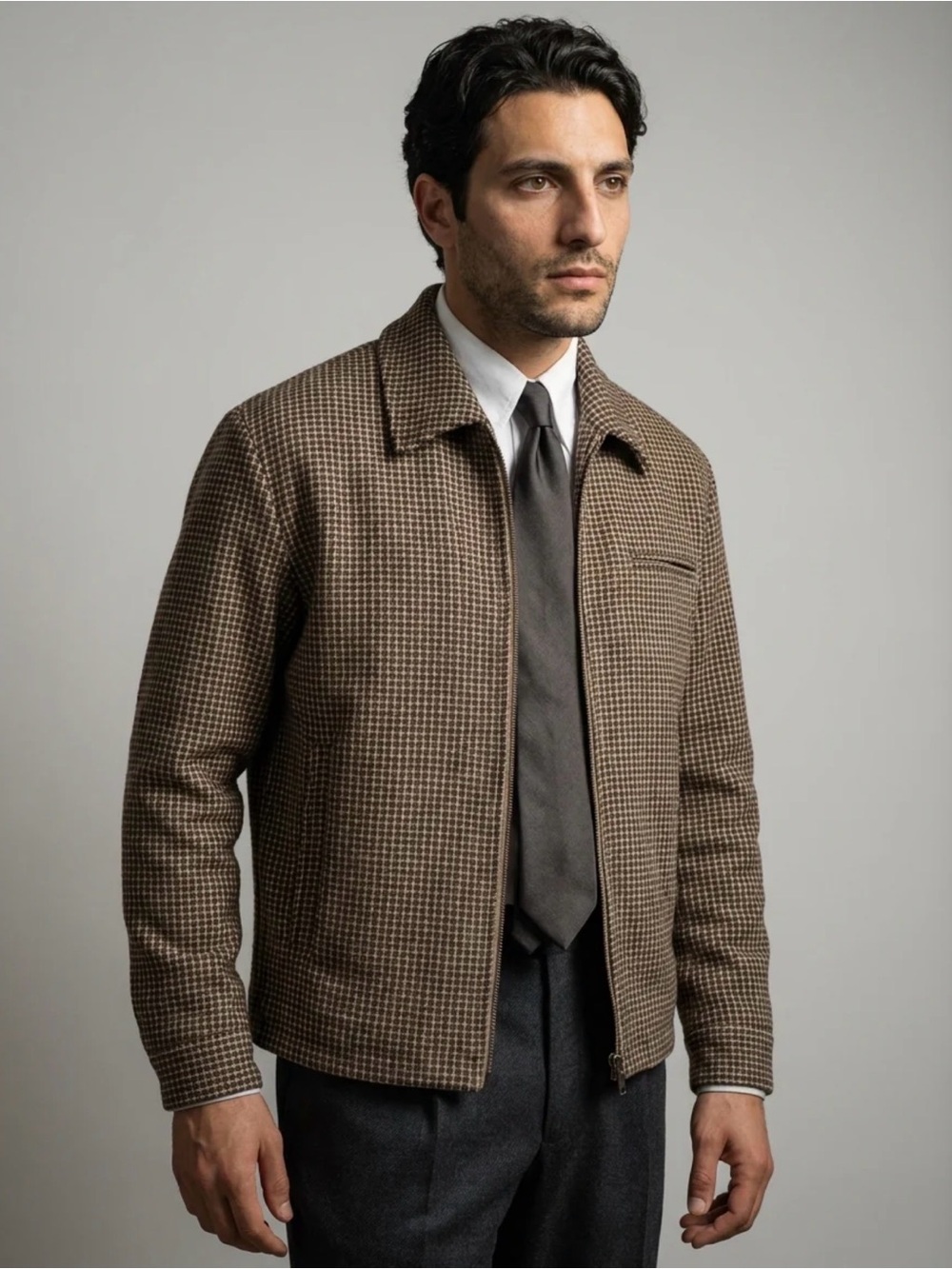 PacSun Brown Houndstooth Zip-Front Men's Jacket